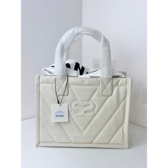 Sandro Kasbah Quilted Canvas Tote Bag Beige Cream Ecru Logo Minimalist $320 NWT - Picture 7 of 13